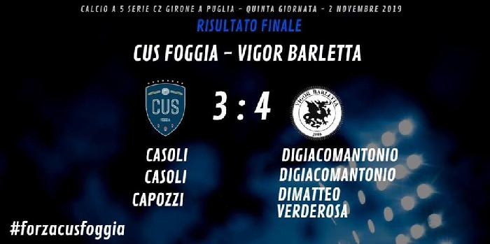 Calcio a 5 Serie C2: Cus Foggia-Vigor Barletta 3-4