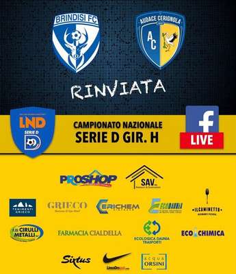 Ufficiale: Brindisi-Audace Cerignola rinviata causa Covid-19