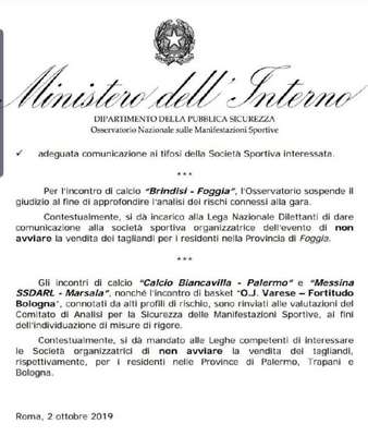 Brindisi-Calcio Foggia 1920, tagliandi non in vendita per i residenti di Foggia e provincia