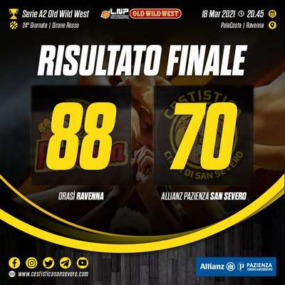 La Cestistica San Severo non riesce più a vincere,  Ravenna si aggiudica facilmente il match 88-70