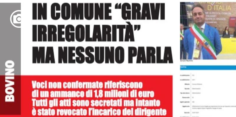 Ammanco di 1,5 milioni a Bovino, l’opposizione stigmatizza il silenzio del Sindaco