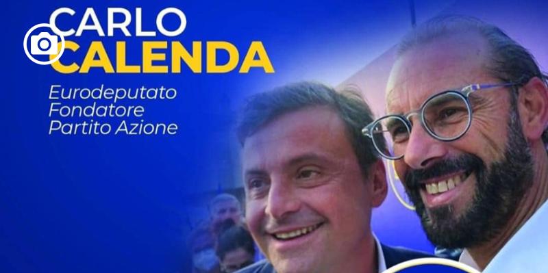 L’eurodeputato di Azione, Carlo Calenda, al comizio del candidato Sindaco Rinaldi