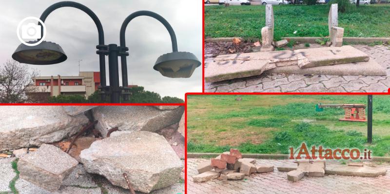 Ancor più allo sbando Parco Atleti olimpici. Da settimane pericolosi cumuli di macerie dopo la devastazione